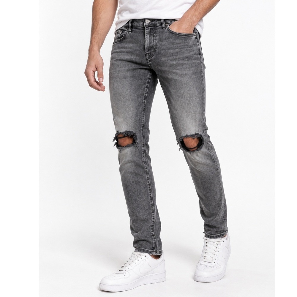 ASOS Men's Gray Distressed Ripped Knee Jeans 32x32 Faded Denim Pants